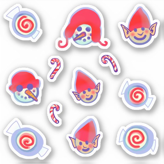 Elf Snowman Peppermint Snoep Kerstmis Sticker (Voorkant)