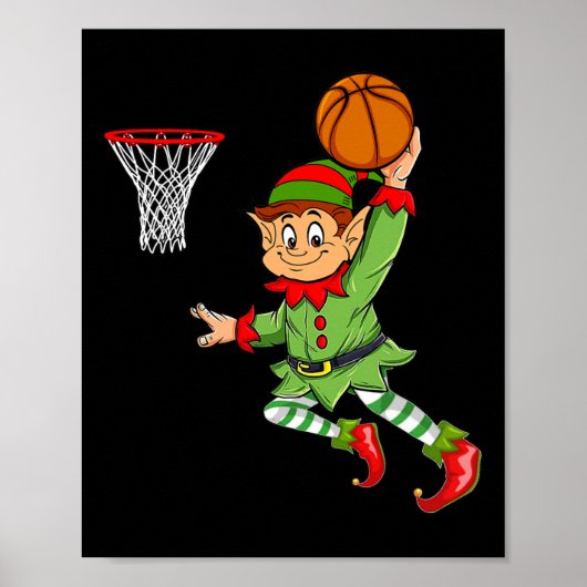 Elf spelen basketbal Thanksgiving Kerst 2021 Poster (Voorkant)