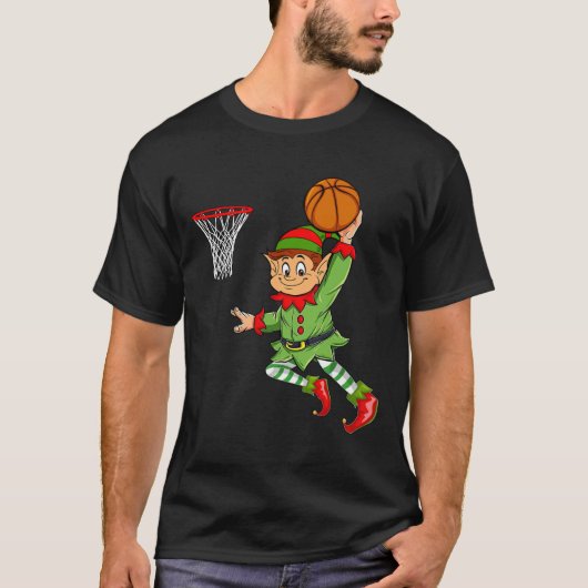 Elf spelen basketbal Thanksgiving Kerst 2021 T-shirt (Voorkant)