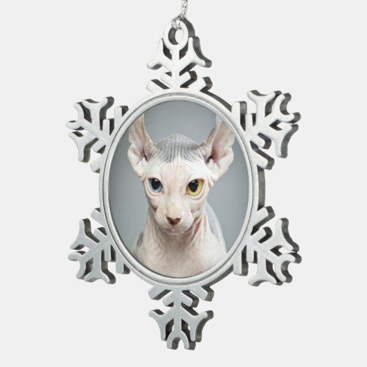 Elf Sphinx Cat-foto Tin Sneeuwvlok Ornament (Rechts)