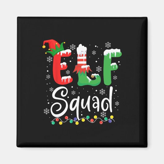 Elf Squad Fun Elf Familie Kerstmis Bijpassende Pyj Magneet (Voorkant)