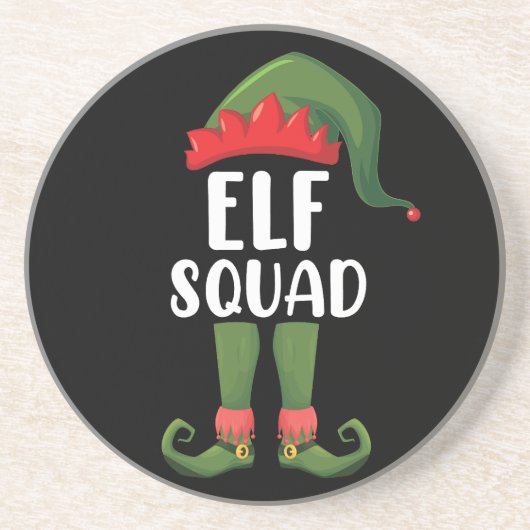 Elf Squad Funny Family Matching met Kerstmis Zandsteen Onderzetter (Voorkant)