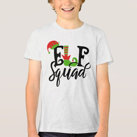 Elf Squad Moderne Typografie Kerst Feestdagen Tri-Blend Shirt (Voorkant)