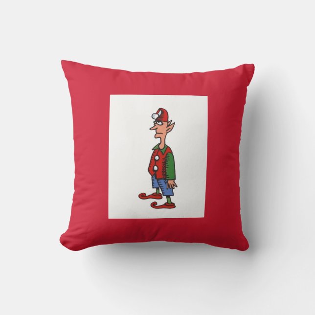 Elf Staande Bij Aandacht vierkant rood worp kussen (Voorkant)