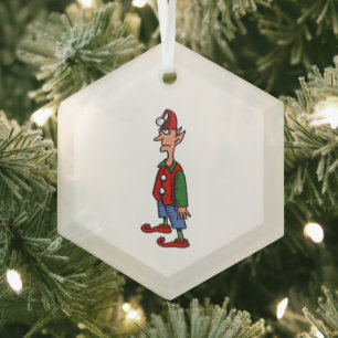 Elf Staat In De Plicht zeshoekige glazen kerstboom Glas Ornament
