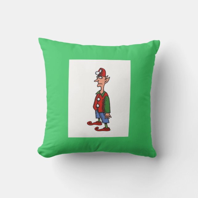 Elf Standing At Attention is een groen kussen (Voorkant)