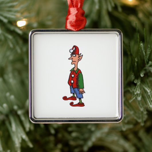 Elf Standing At Attention square premium ornament (Boom)