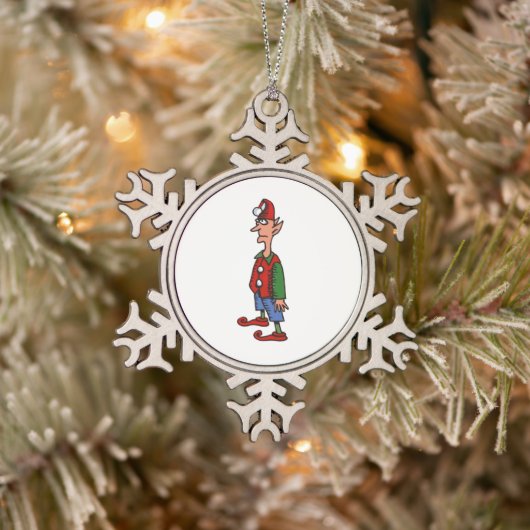 Elf Standing Attention pewter snowflake ornament (Boom)