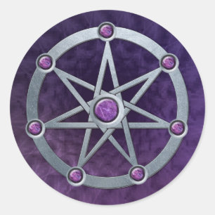 Elf ster Zilver in reliëf gemaakt met Amethist Ronde Sticker
