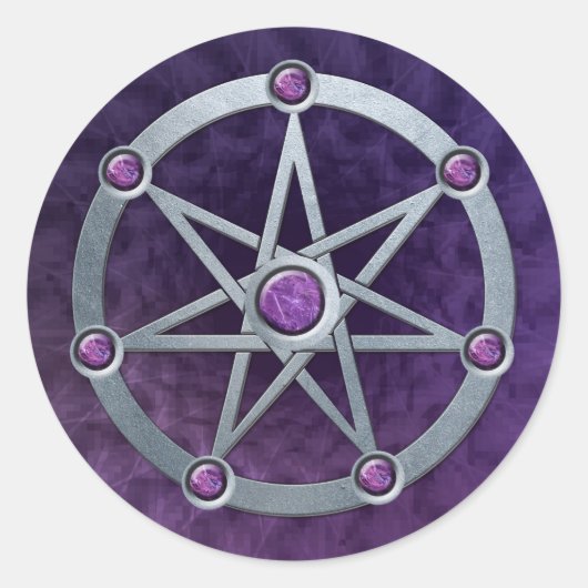 Elf ster Zilver in reliëf gemaakt met Amethist Ronde Sticker (Voorkant)