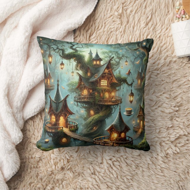 Elf Tea House Fantasy Village Home Throw Pillow Kussen (Deken)