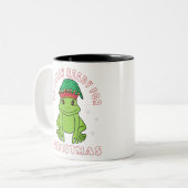 Elf Toad Frog Pun Toadally Ready for Christmas Tweekleurige Koffiemok (Voorkant links)