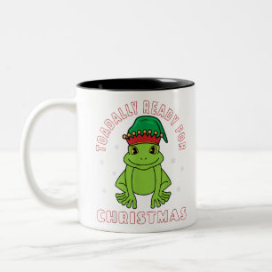 Elf Toad Frog Pun Toadally Ready for Christmas Tweekleurige Koffiemok