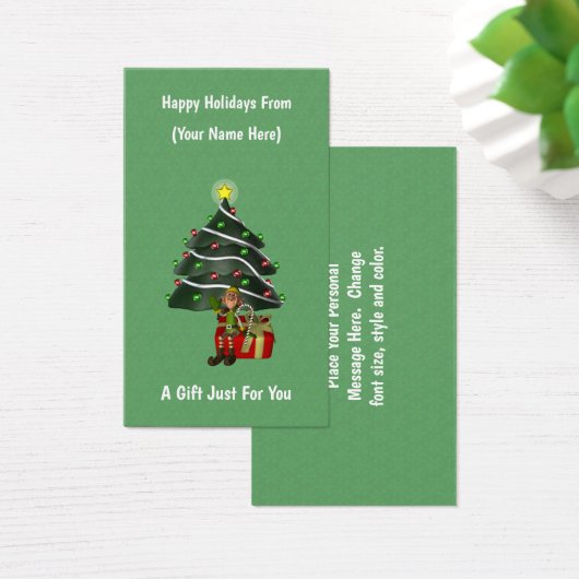 Elf Tree Gift Kerstvakantie Gift Kaart Label (Bureau)