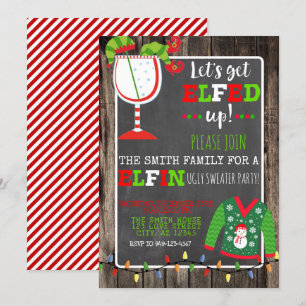 Elf Ugly Sweater Cocktail Kerstparty Invite Kaart