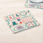 elf-vakantie-pictogrampatroon kartonnen onderzetters (Schuin)