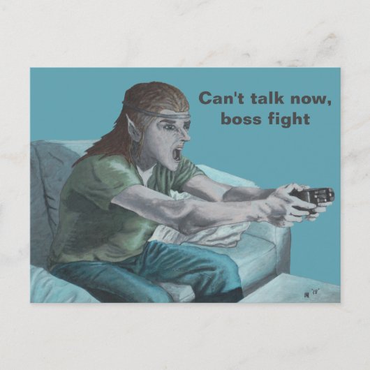 Elf Video Gamer Boss Fight Fantasy Art Briefkaart (Voorkant)
