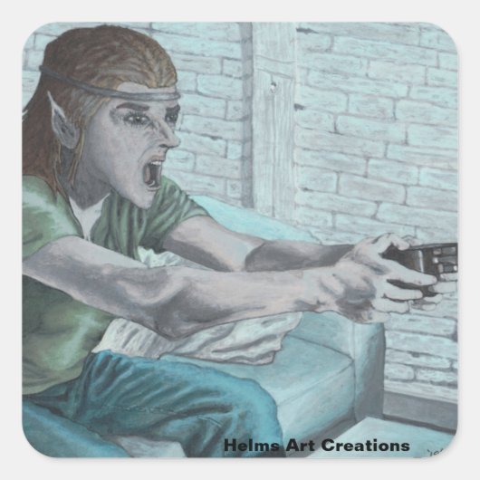 Elf Video Gamer Boss Fight Fantasy Art Stickers (Voorkant)