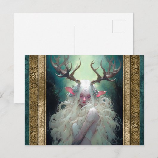 Elf Vrouw Met Antlers Fantasie Kunst Briefkaart (Voorkant / Achterkant)