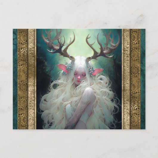 Elf Vrouw Met Antlers Fantasie Kunst Briefkaart (Voorkant)
