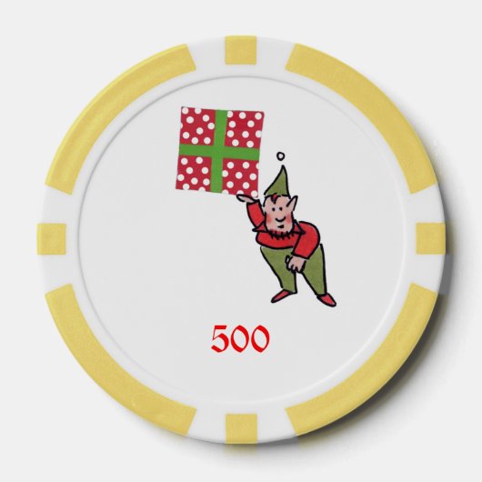 Elf w Polka Dot Gift geel 500 gestreepte pokerchip (Voorkant)