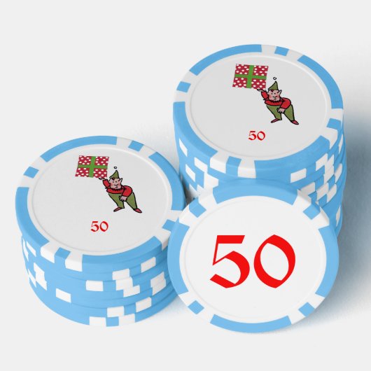 Elf w Polka Dot Gift lt blauw 50 gestreepte poker  Chips (Opstapeling)