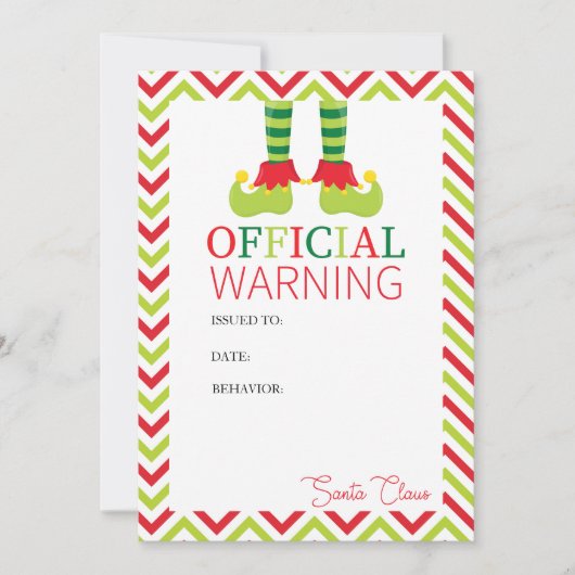 Elf Waarschuwingsbrief van de Kerstman Kaart (Voorkant)
