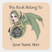 Elf Warrior Dragon Fantasy Boekplaat Vierkante Sticker (Voorkant)