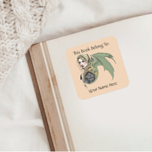 Elf Warrior Dragon Fantasy Boekplaat Vierkante Sticker
