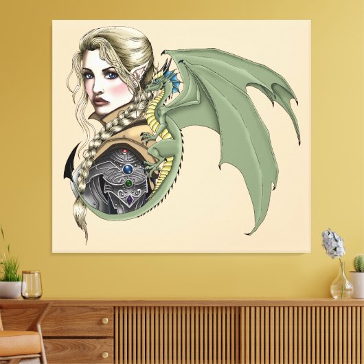 Elf Warrior Dragon Fantasy Canvas Afdruk (Insitu (Woonkamer))