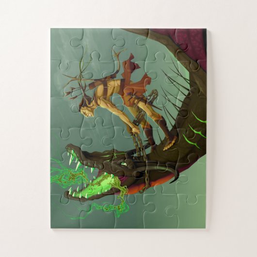 Elf Warrior vecht tegen een draak Legpuzzel (Verticaal)