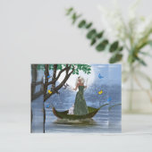 Elf & White Cat Riding op een lef Fantasy-Briefkaa Briefkaart (Staand voorkant)