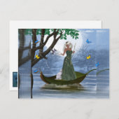 Elf & White Cat Riding op een lef Fantasy-Briefkaa Briefkaart (Voorkant / Achterkant)