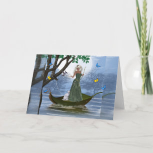 Elf & White Cat rijdt op een Leaf Fantasy Kaart