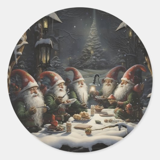 Elf Winter Diner in de Bossen Kerst Elfen Ronde Sticker (Voorkant)