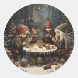 Elf Winter Tea Party in de Bossen Kerst Elfen Ronde Sticker