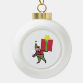 Elf With Red Box ceramic Christmas ball ornament (Voorkant)