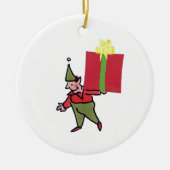 Elf With Red Box round ceramic ornament (Voorkant)