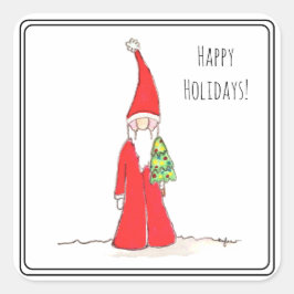 Elf with Tree Vierkante Sticker