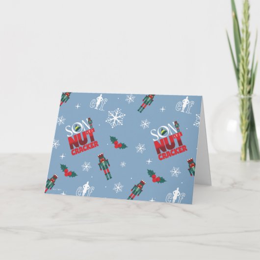 Elf "Zoon van een Notenkraker" Winterpatroon Feestdagen Kaart (Voorkant)