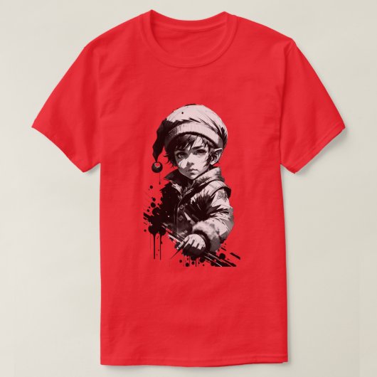 Elf Zwart & Wit Inkt Kerst T-shirt (Design voorkant)