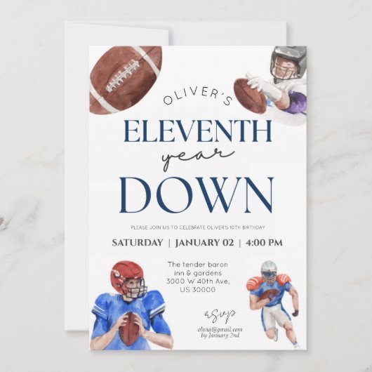 Elfde jaar down football thema jongensverjaardag kaart (Voorkant)