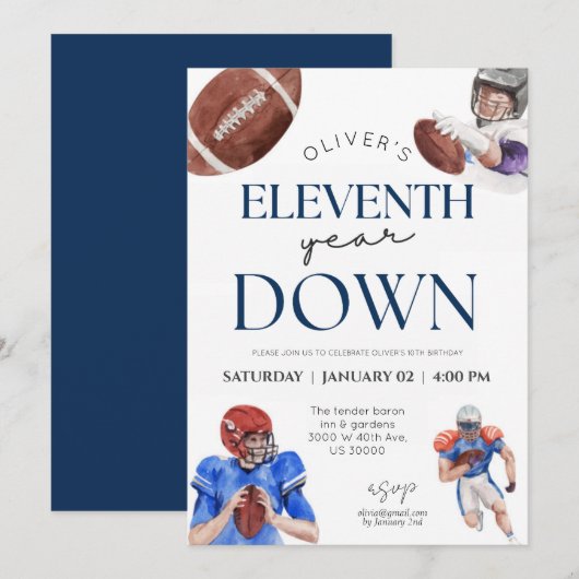 Elfde jaar down football thema jongensverjaardag kaart (Voorkant / Achterkant)