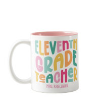 Elfde klas leraar kleurrijke retro tekst