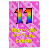 elfde verjaardag: Fun roze hartenstrepen; Regenboo Medium Cadeauzakje (Achterkant)