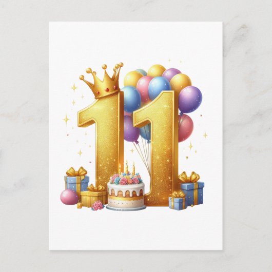 Elfde verjaardag goud briefkaart (Voorkant)