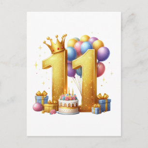 Elfde verjaardag goud feestdagenkaart
