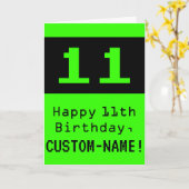 elfde verjaardag: Nerdy / Geeky Style "11" en naam Kaart (Gele Bloem)