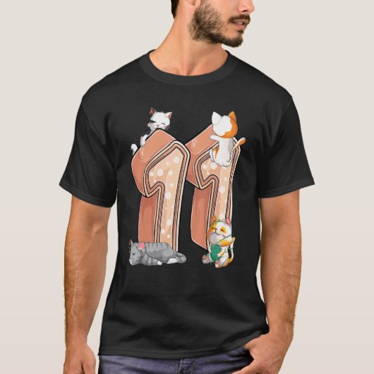 Elfde verjaardagsfeestje kat elf 11 jaar oude kitt t-shirt (Voorkant)