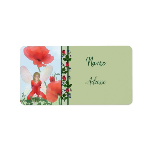 Elfe im Blumenbeet Adressaufkleber Etiket (Voorkant)